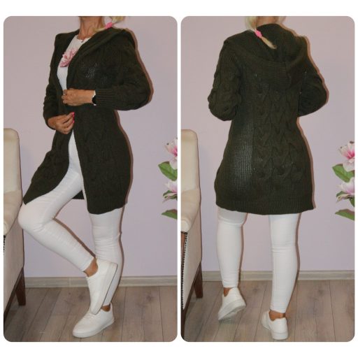 Kapucnis,kötött kardigán ! khaki M-XL