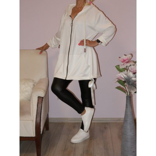 Kapucnis,cipzáras,kenguruzsebes kardigán ! fehér XL-2XL