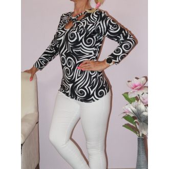 Mintás,csavart elejű felső ! fekete-fehér M-XL