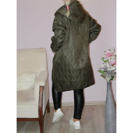 Steppelt,átmeneti ,cipzáras,zsebes,kapucnis kabát! khaki XXL-3XL