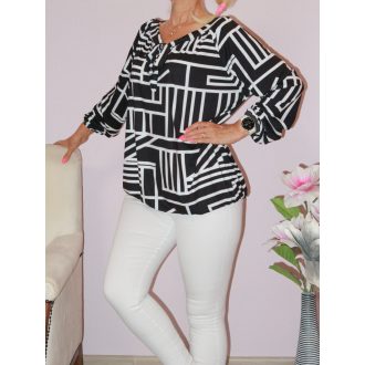  Mintás,nyaknál kötős,gumis aljú felső! fekete-fehér L-XXL