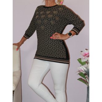  Mintás,strasszos,prémium pamut felső ! fekete L-XL