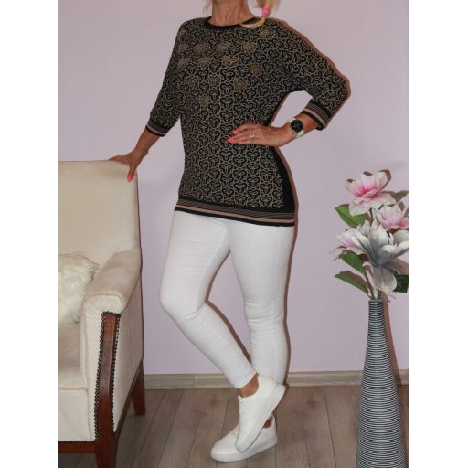  Mintás,strasszos,prémium pamut felső ! fekete L-XL