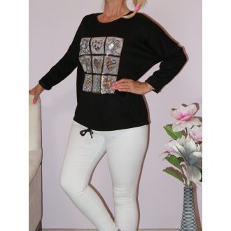 Arany szívecskés,alja kötős felső! fekete L-XXL