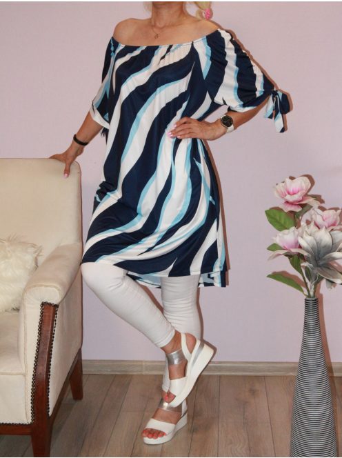 Csíkos,ujja kötős,vállra húzható tunika/ruha! XL-2XL