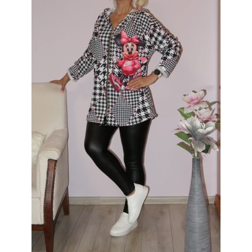 Egérkés,tyúkláb mintás,kapucnis cipzáras kardigán ! L-XXL