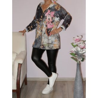 Egérkés,mintás,kapucnis cipzáras kardigán ! szürke-pink-bézs L-XXL   Egérkés,mintás,kapucnis cipzáras kardigán ! szürke-pink-bézs L-XXL