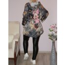 Egérkés,mintás,kapucnis cipzáras kardigán ! szürke-pink-bézs L-XXL