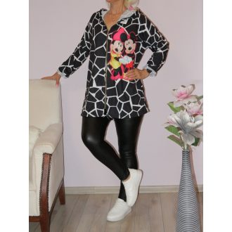 Egérkés,mintás,kapucnis cipzáras kardigán ! fekete-fehér  L-XXL   Egérkés,mintás,kapucnis cipzáras kardigán ! fekete-fehér  L-XXL