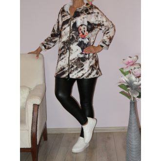 Egérkés,mintás,kapucnis cipzáras kardigán ! ekrü-fekete-barna L-XXL   Egérkés,mintás,kapucnis cipzáras kardigán ! ekrü-fekete-barna L-XXL