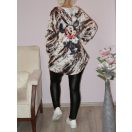 Egérkés,mintás,kapucnis cipzáras kardigán ! ekrü-fekete-barna L-XXL