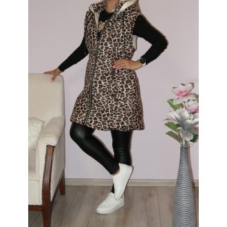 Steppelt ,leopárdos,kapucnis,zsebes ,cipzáras mellény! ekrü-bézs-fekete L-XL   Steppelt ,leopárdos,kapucnis,zsebes ,cipzáras mellény! ekrü-bézs-fekete L-XL