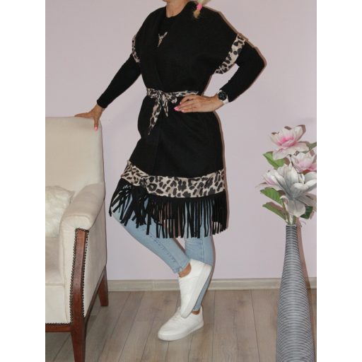 Leopárd mintás,rojtos aljú,öves filc mellény !  M-XL
