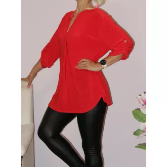Egyszínű,roll-up ujjú ingfazonú felső ! piros L-XXL