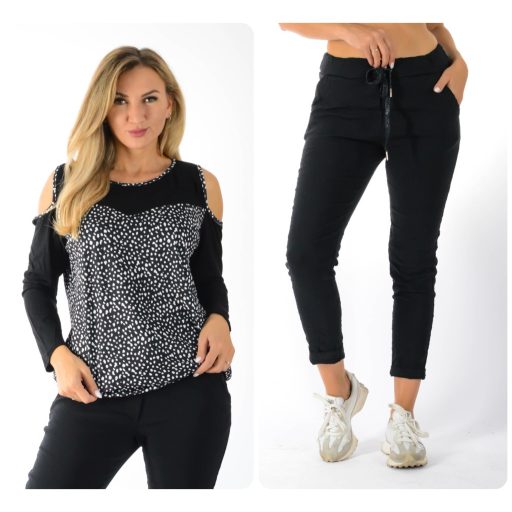 Mintás,válla nyitott,nadrágos szett ! fekete-fehér L-XXL