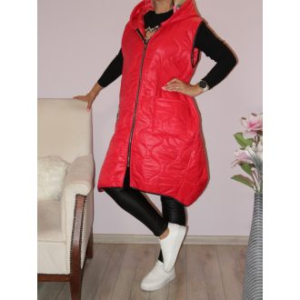 Steppelt ,kapucnis,zsebes ,ívelt aljú,cipzáras mellény! piros XL-3XL   Steppelt ,kapucnis,zsebes ,ívelt aljú,cipzáras mellény! piros XL-3XL