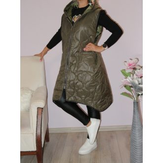 Steppelt ,kapucnis,zsebes ,ívelt aljú,cipzáras mellény! khaki XL-3XL   Steppelt ,kapucnis,zsebes ,ívelt aljú,cipzáras mellény! khaki XL-3XL