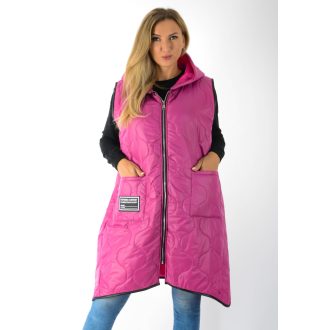 Steppelt ,kapucnis,zsebes ,ívelt aljú,cipzáras mellény!  pink  XL-3XL   Steppelt ,kapucnis,zsebes ,ívelt aljú,cipzáras mellény!  pink  XL-3XL