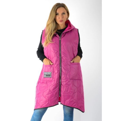 Steppelt ,kapucnis,zsebes ,ívelt aljú,cipzáras mellény!  pink  XL-3XL
