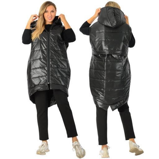 YESSTORY,steppelt ,kapucnis,zsebes ,hátulja hosszabb,cipzáras mellény!  fekete L-XXL