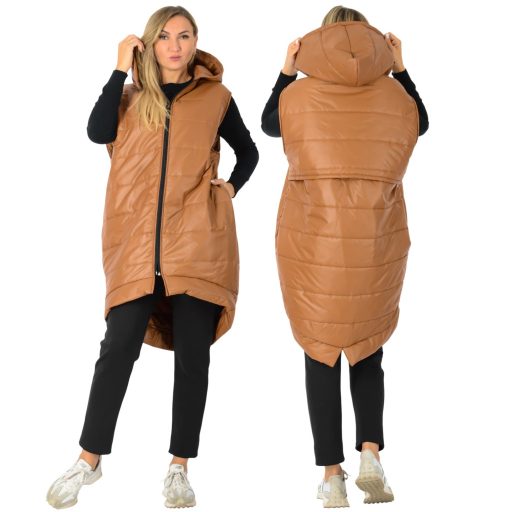 YESSTORY,steppelt ,kapucnis,zsebes ,hátulja hosszabb,cipzáras mellény!  mogyorószín L-XXL