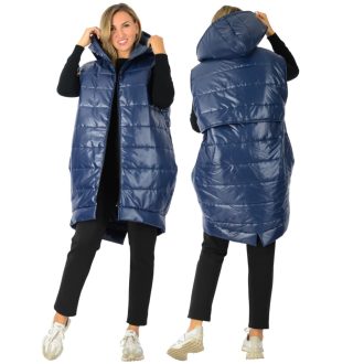 YESSTORY,steppelt ,kapucnis,zsebes ,hátulja hosszabb,cipzáras mellény! sötétkék L-XXL   YESSTORY,steppelt ,kapucnis,zsebes ,hátulja hosszabb,cipzáras mellény! sötétkék L-XXL