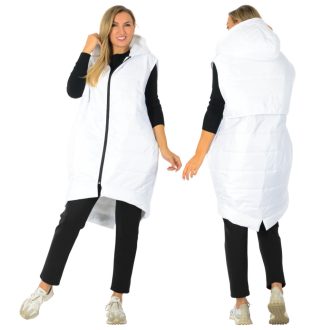YESSTORY,steppelt ,kapucnis,zsebes ,hátulja hosszabb,cipzáras mellény! fehér L-XXL   YESSTORY,steppelt ,kapucnis,zsebes ,hátulja hosszabb,cipzáras mellény! fehér L-XXL