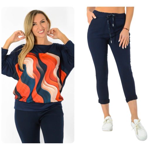 Mintás, passzés aljú ,nadrágos szett ! korallpiros-petrol-sötétkék L-XXL