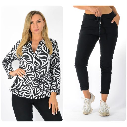 Mintás,ingfazonú, gumis aljú ,nadrágos szett ! fekete-fehér L-XXL