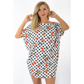   Pöttyös,cseresznye  mintás,aszimmetrikus, lenge tunika! L-XXL