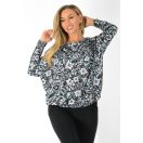 Virág mintás aszimmetrikus gumis aljú,nadrágos szett ! fekete-fehér-kék L-XXL