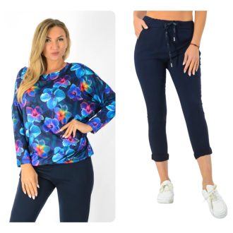   Virág mintás aszimmetrikus gumis aljú ,nadrágos szett !  L-XXL