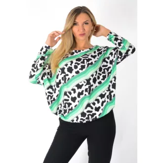   Leopárd mintás,aszimmetrikus,gumis aljú felső ! zöld-fekete-fehér L-XXL
