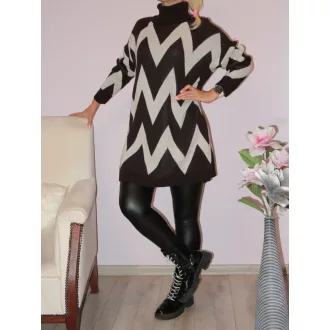 Cikk-cakk mintás,kötött tunika ! csokibarna L-XXL