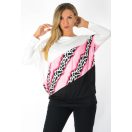 Leopárd mintás,aszimmetrikus, passzés aljú ,nadrágos szett ! pink-fekete L-XXL