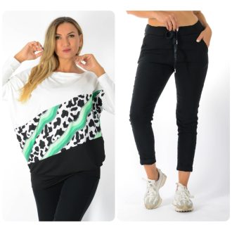   Leopárd mintás,aszimmetrikus, passzés aljú ,nadrágos szett ! zöld-fekete L-XXL