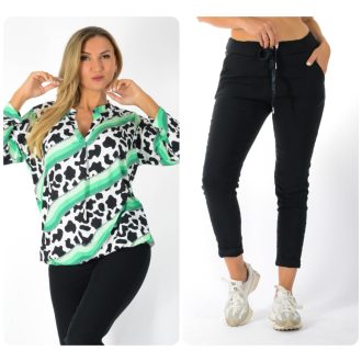   Leopárd mintás,ingfazonú, gumis aljú ,nadrágos szett ! zöld-fekete L-XXL