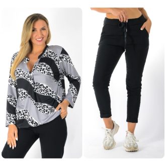   Leopárd mintás,ingfazonú, gumis aljú ,nadrágos szett ! fekete L-XXL
