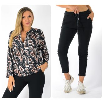   Mintás,ingfazonú, gumis aljú ,nadrágos szett ! barna-fekete L-XXL