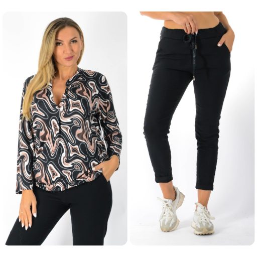 Mintás,ingfazonú, gumis aljú ,nadrágos szett ! barna-fekete L-XXL