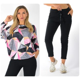   Geometriai mintás aszimmetrikus gumis aljú ,nadrágos szett !  L-XXL