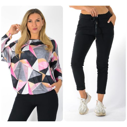 Geometriai mintás aszimmetrikus gumis aljú ,nadrágos szett !  L-XXL