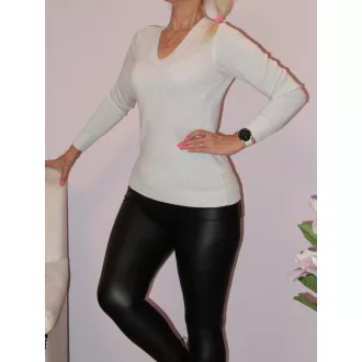 Csillámos,V nyakú gépi kötött felső! ekrü S-XL