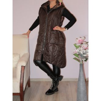 Steppelt ,kapucnis,zsebes ,ívelt aljú,cipzáras mellény! csokibarna XL-3XL   Steppelt ,kapucnis,zsebes ,ívelt aljú,cipzáras mellény! csokibarna XL-3XL