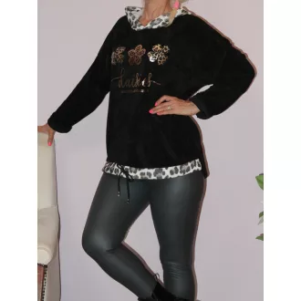   Arany virágos,leopárd kapucnis,alja kötős felső! fekete L-XXL