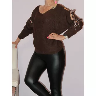   Ujja nyitott leopárd kötős,kötött,denevérujjas felső! csokibarna L-XL