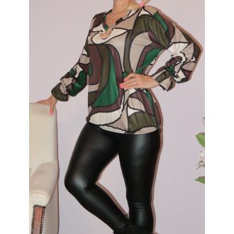 Mintás,cseppkivágású,gumis aljú felső! zöld-ekrü-barna L-XL   Mintás,cseppkivágású,gumis aljú felső! zöld-ekrü-barna L-XL