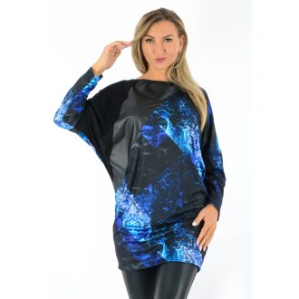 Mintás,denevérujjas,latex betétes tunika! fekete-kék L-XL   Mintás,denevérujjas,latex betétes tunika! fekete-kék L-XL