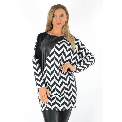 Mintás,denevérujjas,latex betétes tunika! fekete-fehér L-XL