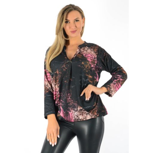 Mintás, ingfazonú ,gumis aljú felső!  fekete-púderrózsaszín L-XXL